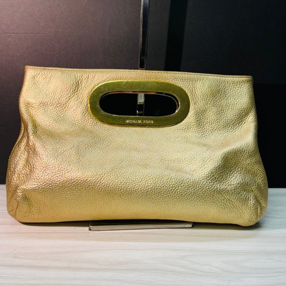 Michael Kors Gold Pebbled Leather Berkley Clutch - Picture 2 of 9